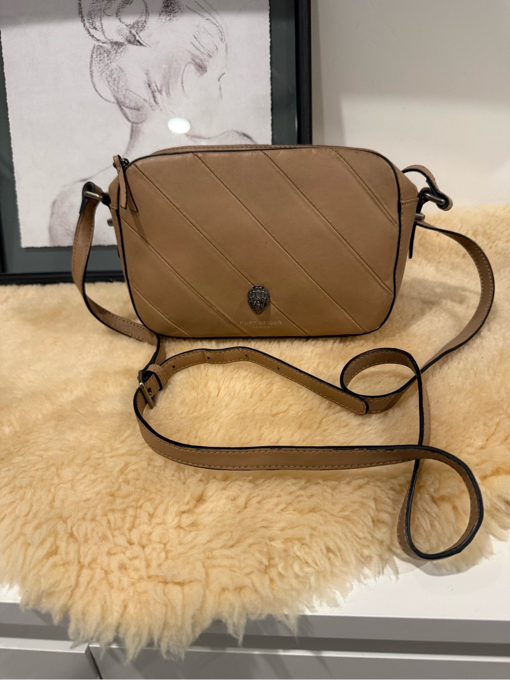 Kurt Geiger Tan Quilted Leather Crossbody Bag